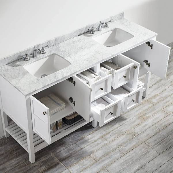 Vinnova Florence 72" Transitional White Double Sink Vanity 713072-WH-CA-NM 713072-WH-CA-NM