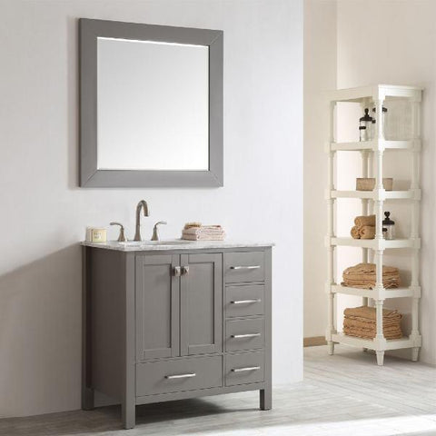Image of Vinnova Gela 36" Grey Single Sink Vanity Set w/ Carrara White Marble Countertop