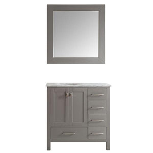 Vinnova Gela 36" Modern Grey Single Sink Vanity Set w/ Carrara White Marble Countertop 723036-GR-CA