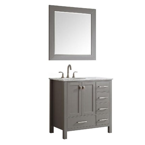 Image of Vinnova Gela 36" Modern Grey Single Sink Vanity Set w/ Carrara White Marble Countertop 723036-GR-CA