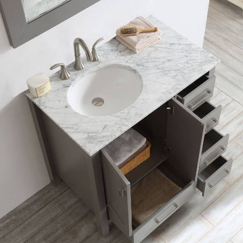Image of Vinnova Gela 36" Modern Grey Single Sink Vanity Set w/ Carrara White Marble Countertop 723036-GR-CA