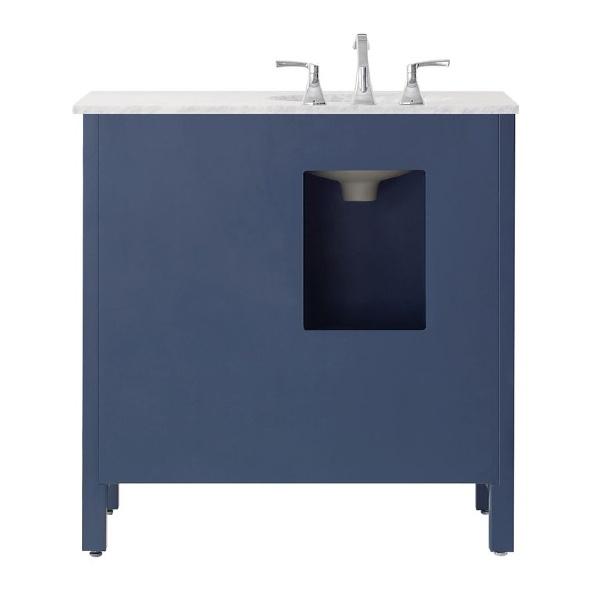 Vinnova Gela 36" Modern Royal Blue Single Sink Vanity Set w/ Carrara Marble Countertop