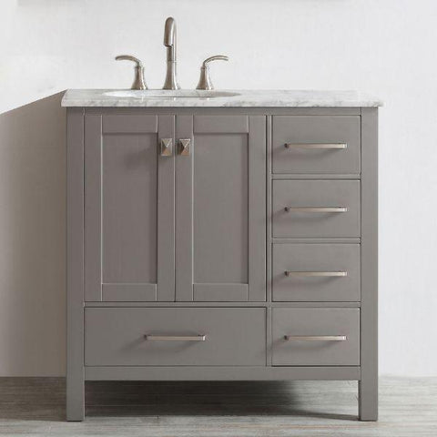 Image of Vinnova Gela 36" Modern Single Sink Vanity in Grey w/ Carrara Marble Countertop