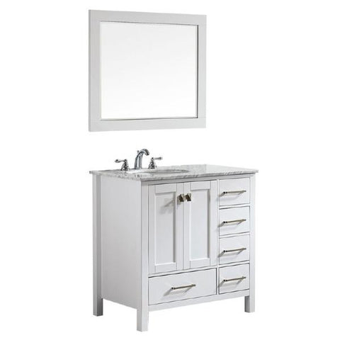 Image of Vinnova Gela 36" Modern White Single Sink Vanity Set w/ Carrara Marble Countertop