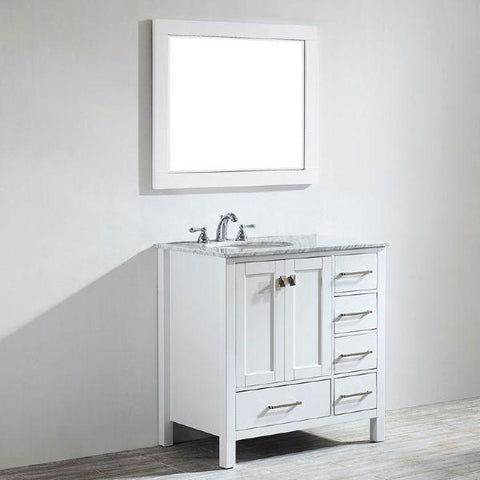 Image of Vinnova Gela 36" Modern White Single Sink Vanity Set w/ Carrara Marble Countertop