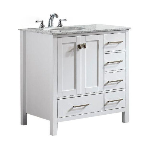 Image of Vinnova Gela 36" Modern White Single Sink Vanity w/ Carrara Marble Countertop