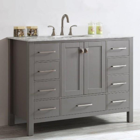 Image of Vinnova Gela 48" Modern Grey Single Sink Vanity w/ Carrara Marble Countertop