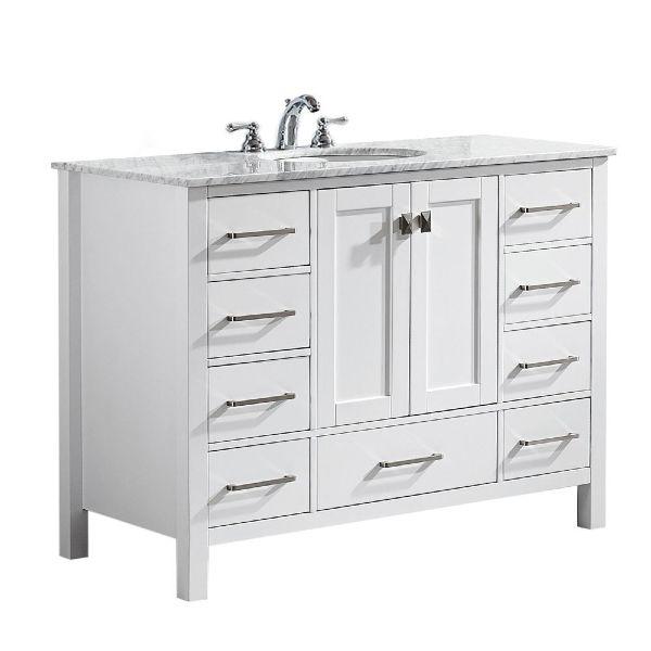 Vinnova Gela 48" Modern White Single Sink Vanity w/ Carrara Marble Countertop