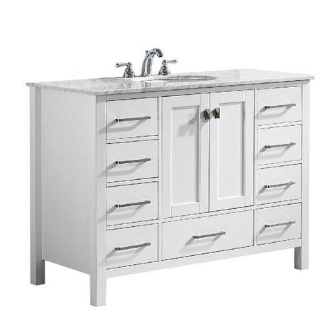 Image of Vinnova Gela 48" Modern White Single Sink Vanity w/ Carrara Marble Countertop