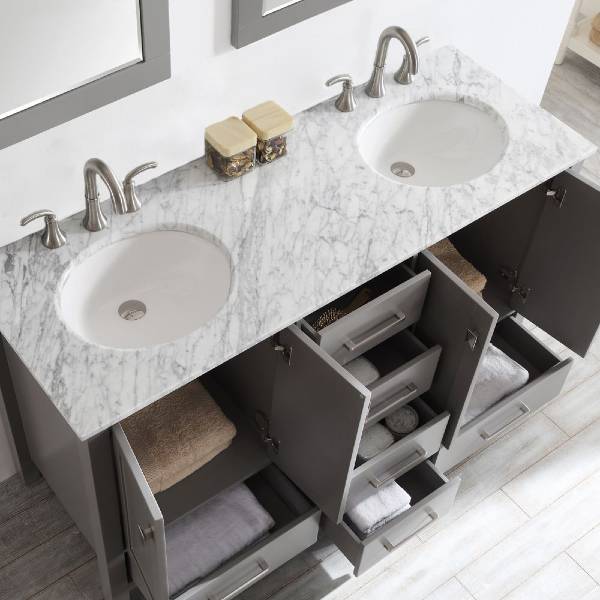 Vinnova Gela 60" Modern Grey Double Sink Vanity Set 723060-GR-CA-NM