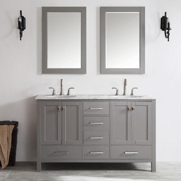 Vinnova Gela 60" Modern Grey Double Sink Vanity Set 723060-GR-CA-NM