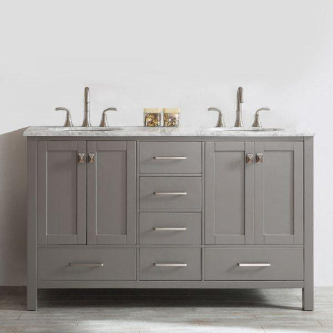 Image of Vinnova Gela 60" Modern Grey Double Sink Vanity w/ Carrara Marble Countertop
