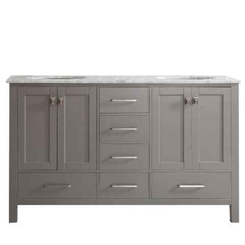 Image of Vinnova Gela 60" Modern Grey Double Sink Vanity w/ Carrara Marble Countertop 723060-GR-CA-NM