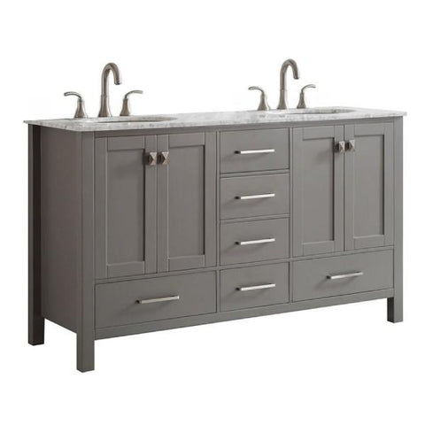 Image of Vinnova Gela 60" Modern Grey Double Sink Vanity w/ Carrara Marble Countertop 723060-GR-CA-NM