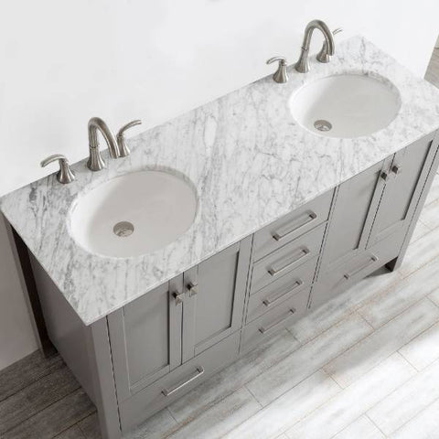 Image of Vinnova Gela 60" Modern Grey Double Sink Vanity w/ Carrara Marble Countertop 723060-GR-CA-NM