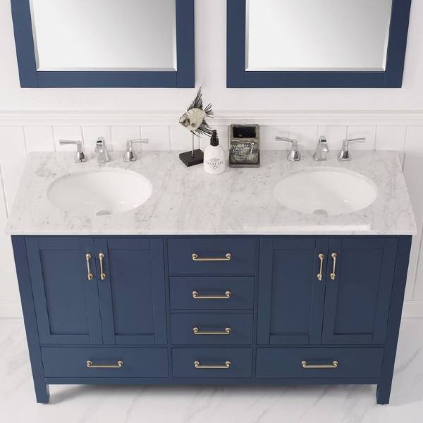 Vinnova Gela 60" Modern Royal Blue Double Sink Vanity Set 723060-RB-CA 723060-RB-CA