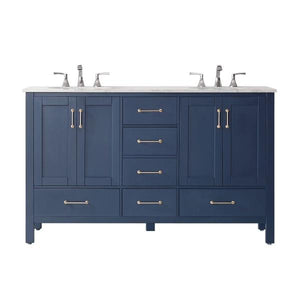 Vinnova Gela 60" Modern Royal Blue Double Sink Vanity w/ Carrara Marble Countertop