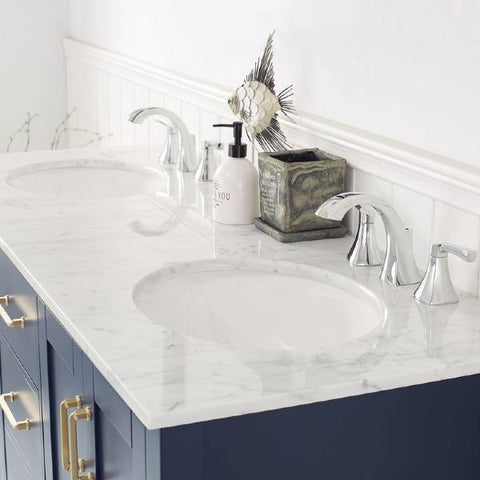 Image of Vinnova Gela 60" Modern Royal Blue Double Sink Vanity w/ Carrara Marble Countertop