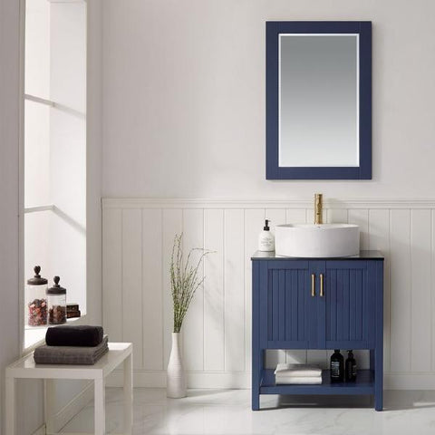Image of Vinnova Modena 28” Modern Royal Blue Single Vessel Sink Vanity Set w/ Glass Countertop