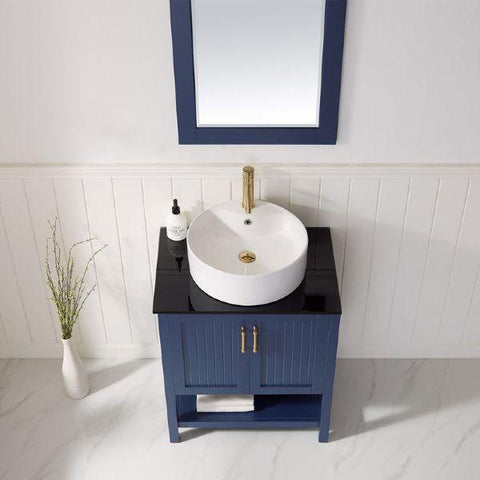 Image of Vinnova Modena 28” Modern Royal Blue Single Vessel Sink Vanity Set w/ Glass Countertop 756028-RB-BG