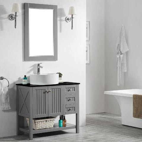 Image of Vinnova Modena 36” Contemporary Grey Single Sink Vanity Set w/ Glass Countertop