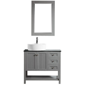 Vinnova Modena 36” Contemporary Grey Single Sink Vanity Set w/ Glass Countertop 756036-GR-BG