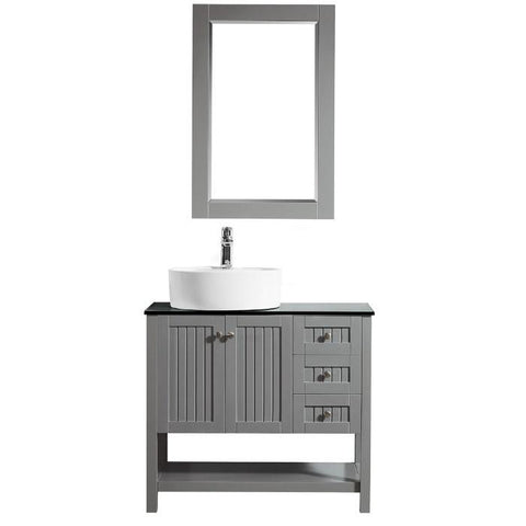 Image of Vinnova Modena 36” Contemporary Grey Single Sink Vanity Set w/ Glass Countertop 756036-GR-BG