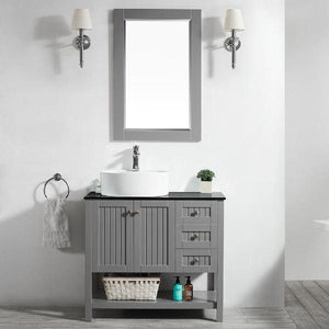 Vinnova Modena 36” Contemporary Grey Single Sink Vanity Set w/ Glass Countertop