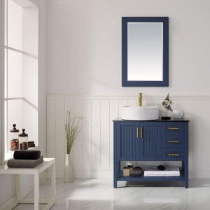 Vinnova Modena 36” Contemporary Royal Blue Single Sink Vanity Set w/ Glass Countertop