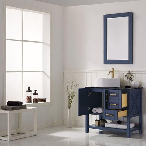 Image of Vinnova Modena 36” Contemporary Royal Blue Single Sink Vanity Set w/ Glass Countertop