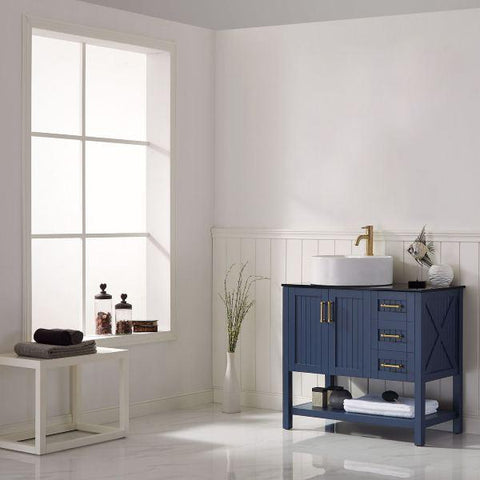 Image of Vinnova Modena 36” Contemporary Royal Blue Single Sink Vanity with Glass Countertop