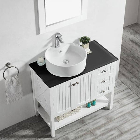Image of Vinnova Modena 36” Contemporary White Single Sink Vanity Set w/ Glass Countertop
