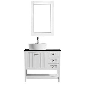 Vinnova Modena 36” Contemporary White Single Sink Vanity Set w/ Glass Countertop 756036-WH-BG
