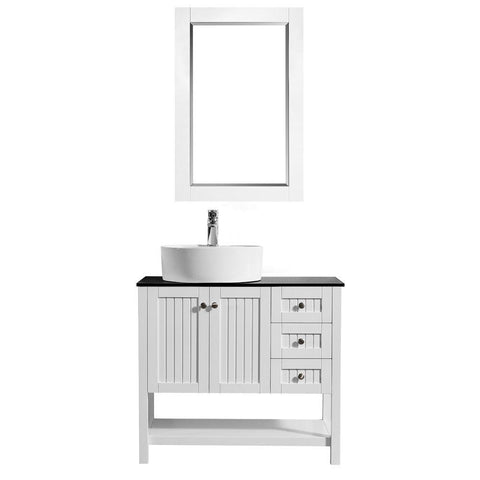 Image of Vinnova Modena 36” Contemporary White Single Sink Vanity Set w/ Glass Countertop 756036-WH-BG