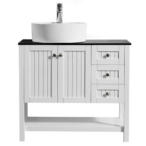 Image of Vinnova Modena 36” Contemporary White Single Sink Vanity with Glass Countertop