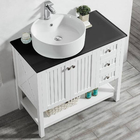 Image of Vinnova Modena 36” Contemporary White Single Sink Vanity with Glass Countertop