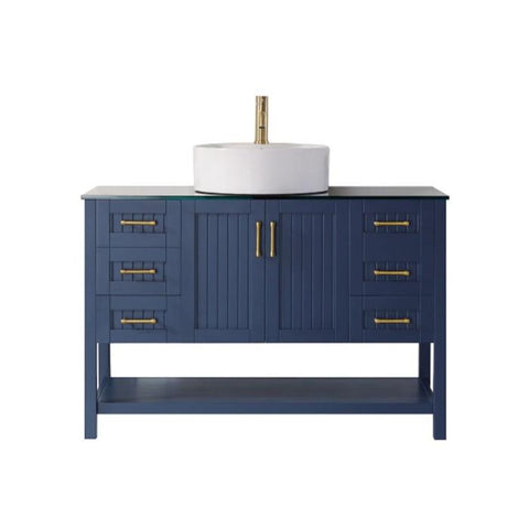 Vinnova Modena 48” Contemporary Royal Blue Single Sink Vanity w/ Glass Countertop
