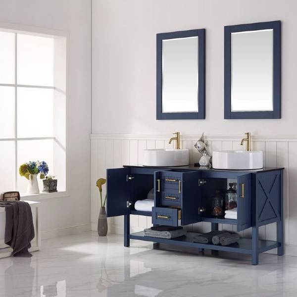 Vinnova Modena 60" Modern Royal Blue Double Sink Vanity Set 756060-RB-BG 756060-RB-BG