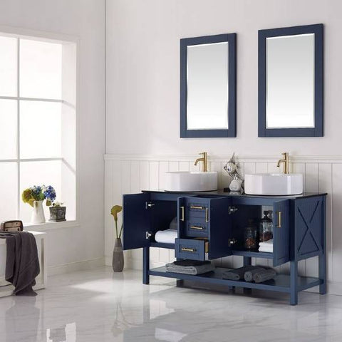 Image of Vinnova Modena 60" Modern Royal Blue Double Sink Vanity Set 756060-RB-BG 756060-RB-BG