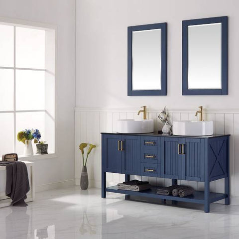 Image of Vinnova Modena 60" Modern Royal Blue Double Sink Vanity Set 756060-RB-BG 756060-RB-BG
