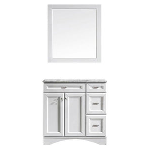 Vinnova Naples 36" Transitional White Single Sink Vanity Set w/ Carrara Marble Countertop