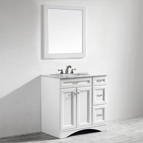 Image of Vinnova Naples 36" Transitional White Single Sink Vanity Set w/ Carrara Marble Countertop