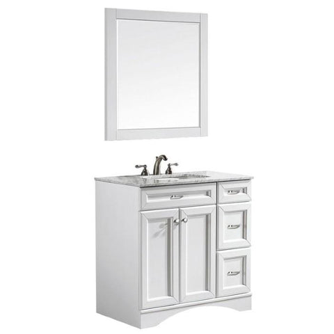 Image of Vinnova Naples 36" Transitional White Single Sink Vanity Set w/ Carrara Marble Countertop 710036-WH-CA