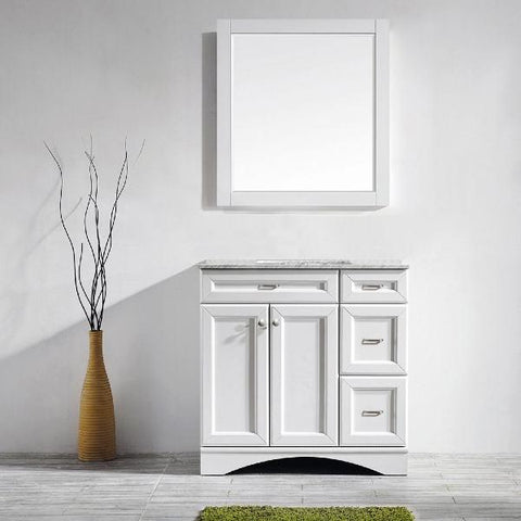 Image of Vinnova Naples 36" Transitional White Single Sink Vanity Set w/ Carrara Marble Countertop 710036-WH-CA