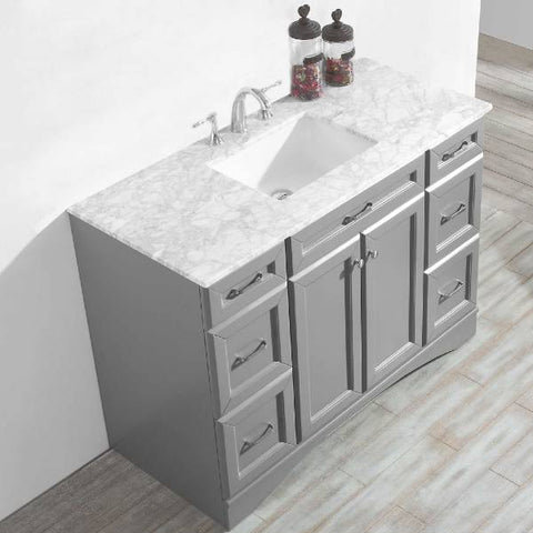 Image of Vinnova Naples 48" Transitional Grey Vanity w/ Carrara White Marble Countertop 710048-GR-CA-NM