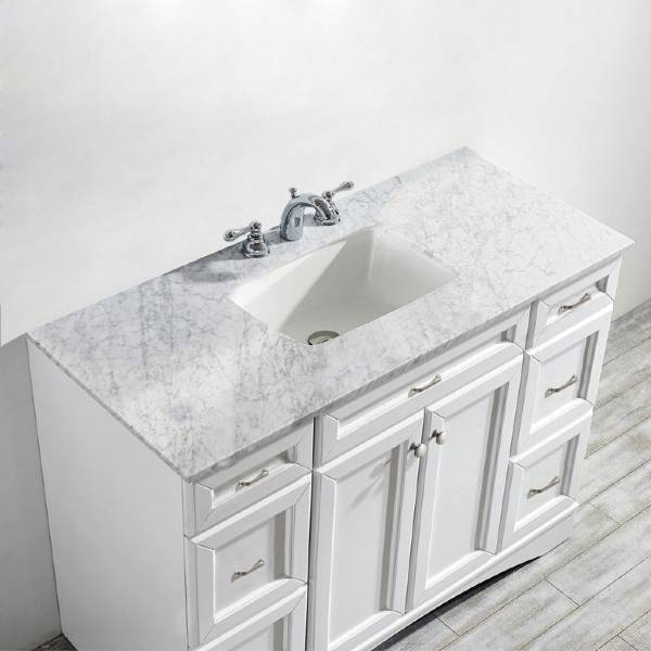 Vinnova Naples 48" Transitional White Vanity w/ Carrara White Marble Countertop 710048-WH-CA-NM
