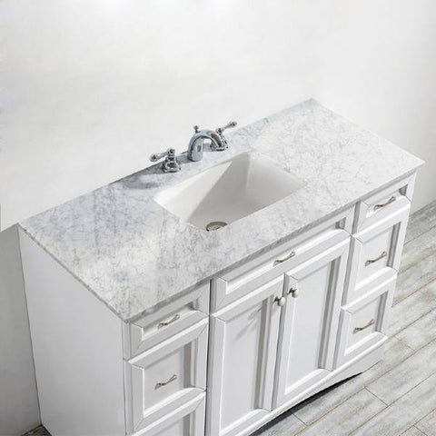 Image of Vinnova Naples 48" Transitional White Vanity w/ Carrara White Marble Countertop 710048-WH-CA-NM