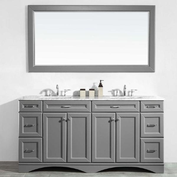 Vinnova Naples 72" Transitional Grey Double Sink Vanity Set 710072-GR-CA