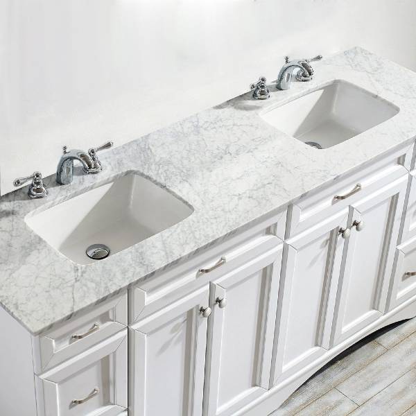Vinnova Naples 72" Transitional White Double Sink Vanity 710072-WH-CA-NM 710072-WH-CA-NM
