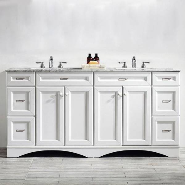 Vinnova Naples 72" Transitional White Double Sink Vanity 710072-WH-CA-NM 710072-WH-CA-NM